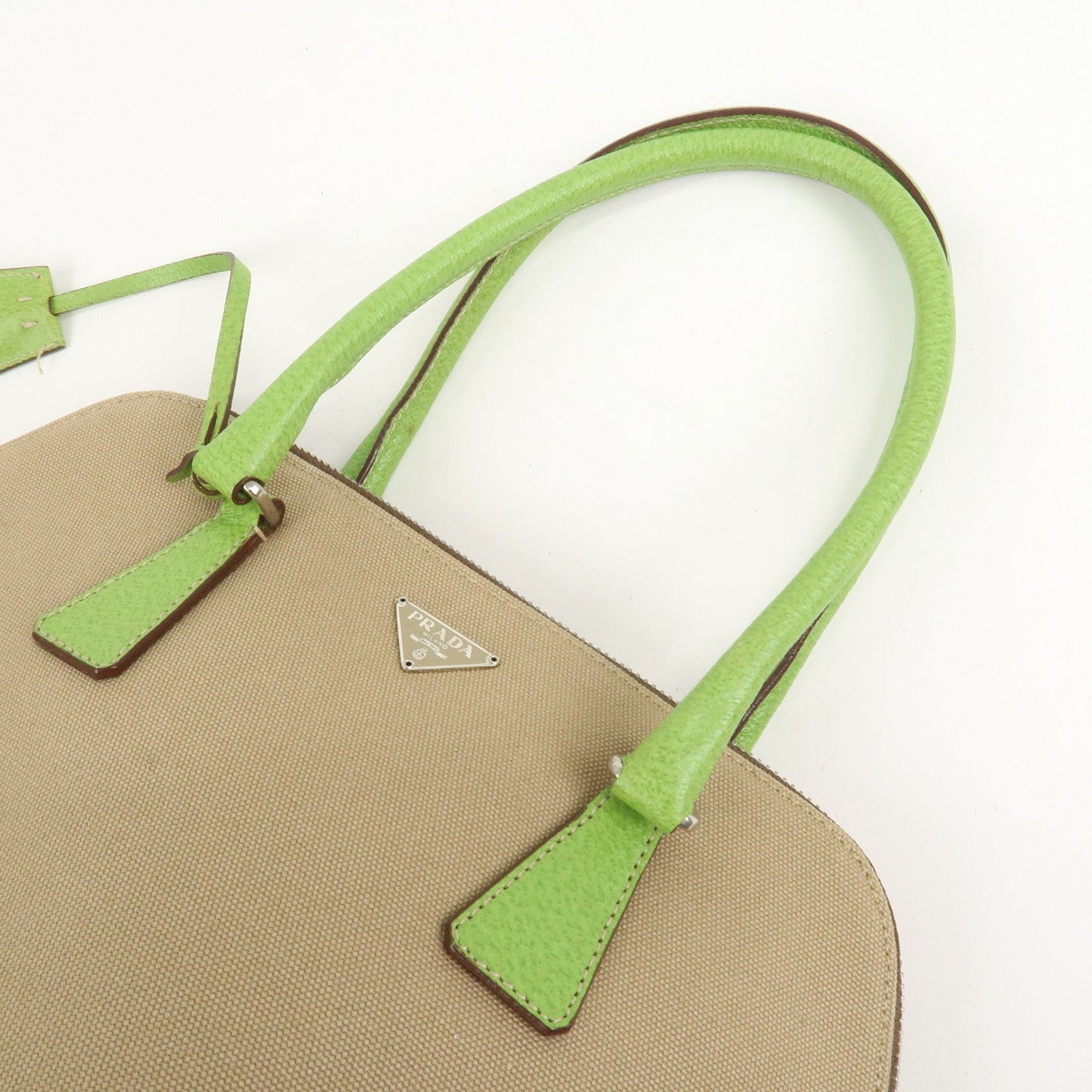 Prada Canvas Leather Tote Bag Hand Bag Beige Light Green BN0082【Pre-order】