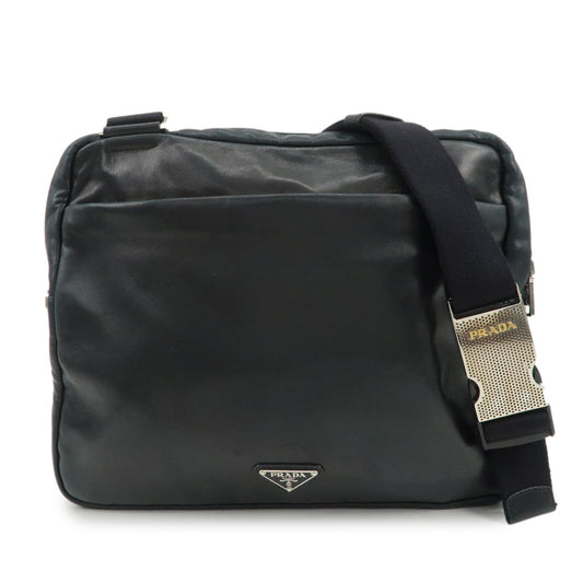 Prada Triangle Logo Lamb Skin Canvas Shoulder Crossbody Bag Black【Pre-order】