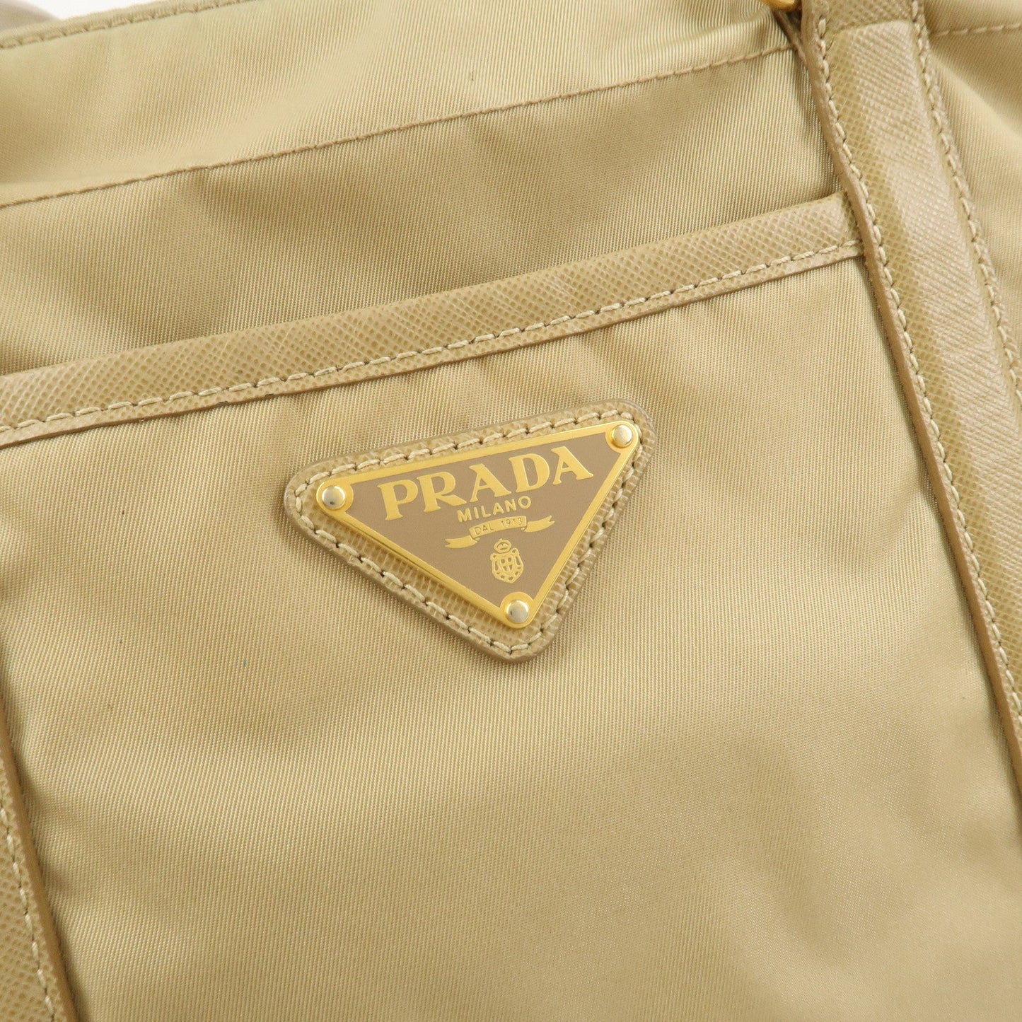 Prada Triangle Logo Nylon Saffiano Leather Tote Bag Beige BR2311【Pre-order】