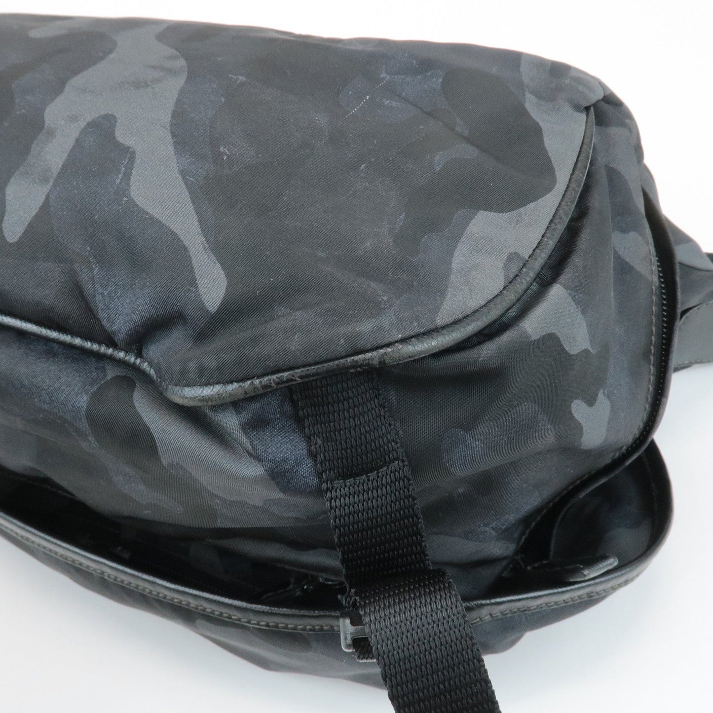 Prada Triangle Logo Nylon Camouflage Shoulder Bag Black Gray Navy Used【Pre-order】