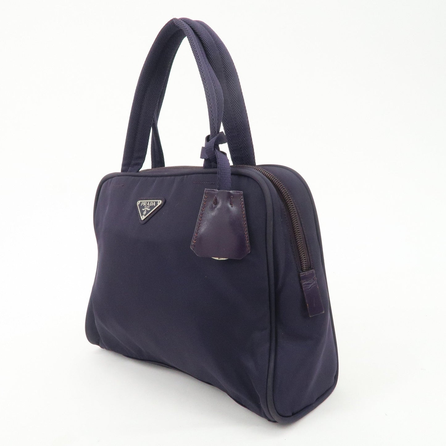 Prada Triangle Logo Leather Nylon Hand Bag Purple B8495【Pre-order】