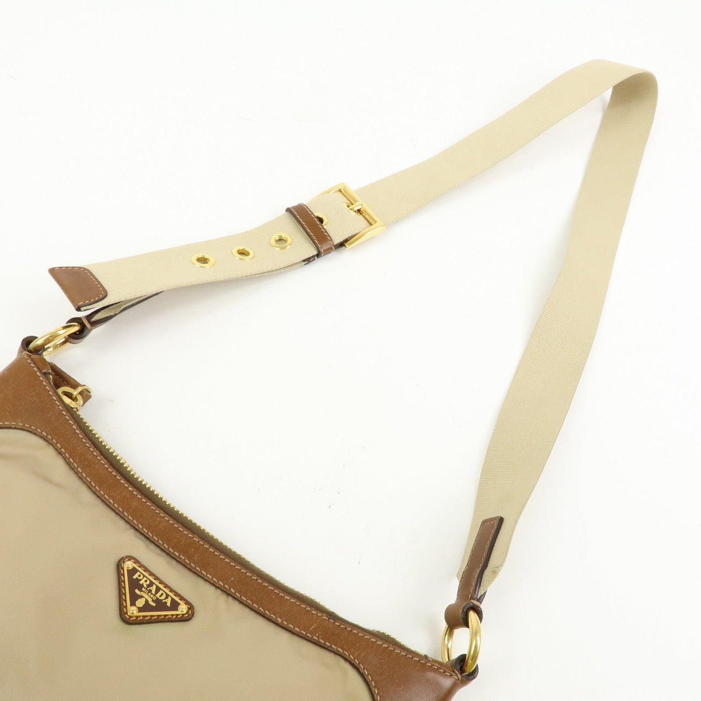 Prada Triangle Logo Nylon Leather Shoulder Bag Crossbody Bag Beige【Pre-order】