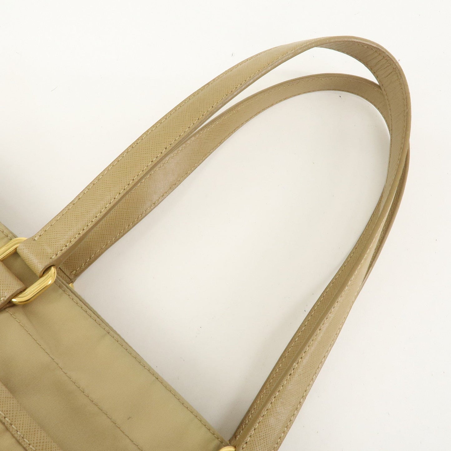 Prada Triangle Logo Nylon Saffiano Leather Tote Bag Beige BR2311【Pre-order】
