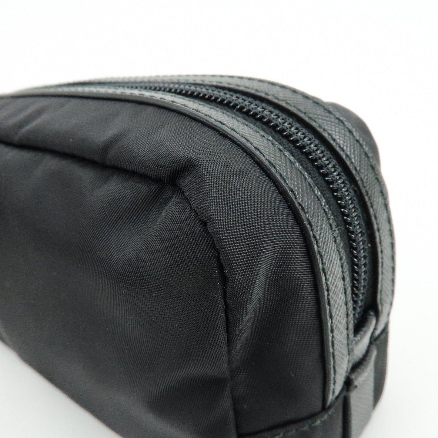 Prada Triangle Logo Nylon Saffiano Leather Pouch Black【Pre-order】