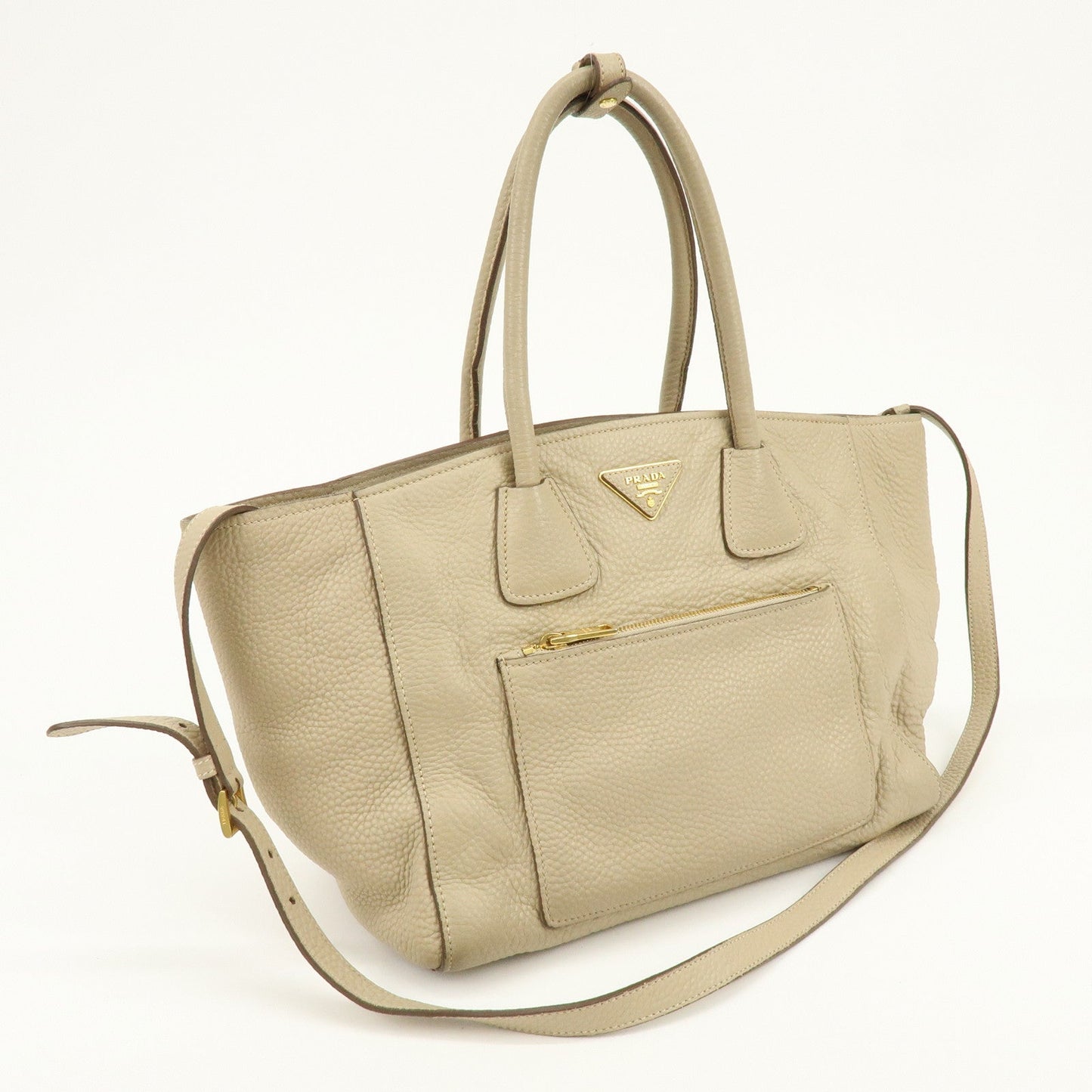 Prada Triangle Logo Leather 2Way Hand Shoulder Bag Beige BN2795【Pre-order】