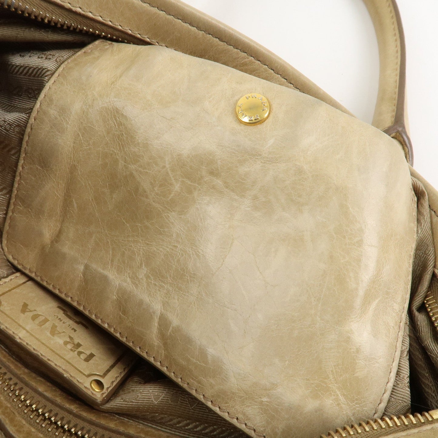 Prada Triangle Logo VITELLOSHINE Leather 2Way Bag Beige BN1921【Pre-order】