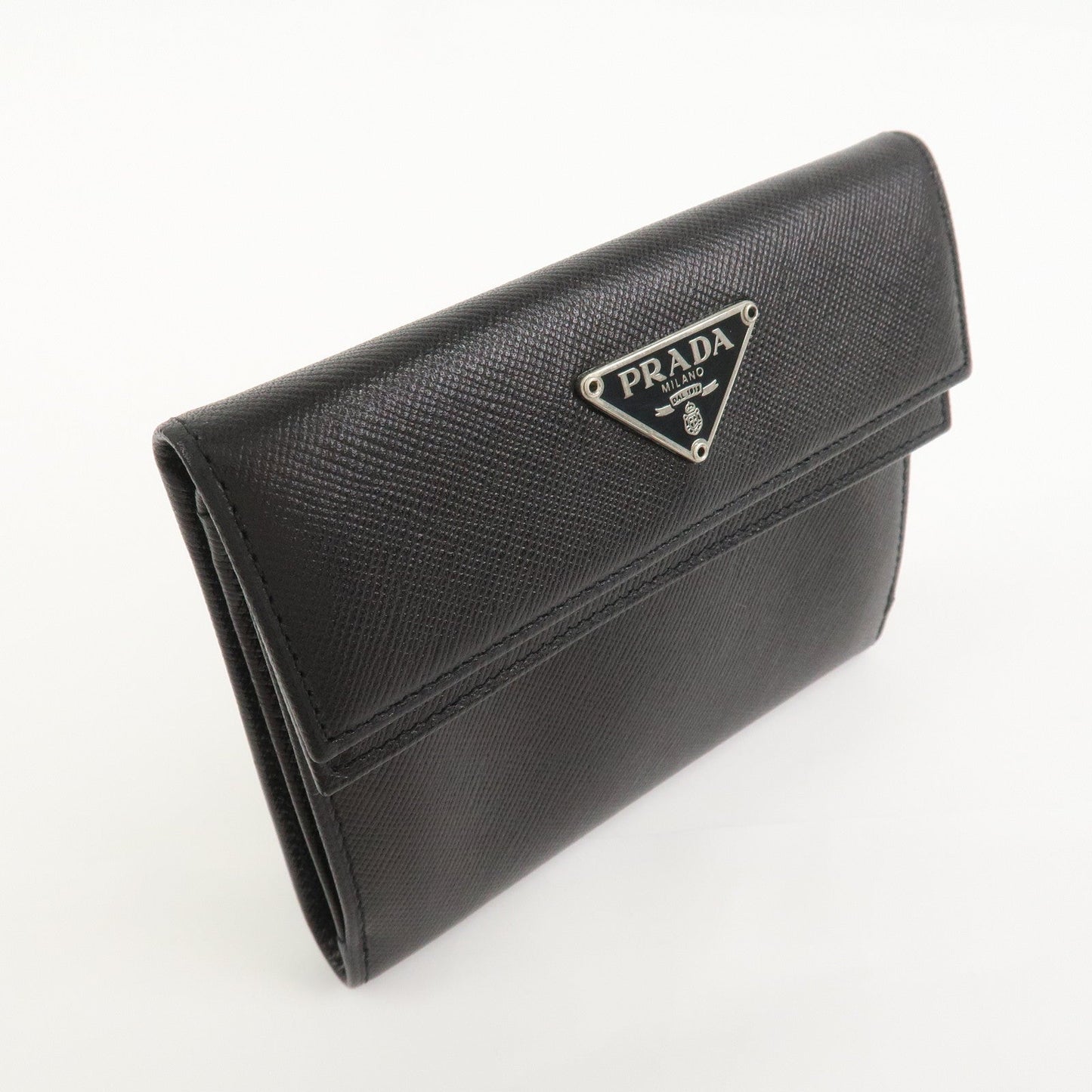 Prada Triangle Logo Saffiano Leather Compact Wallet Black M53X【Pre-order】