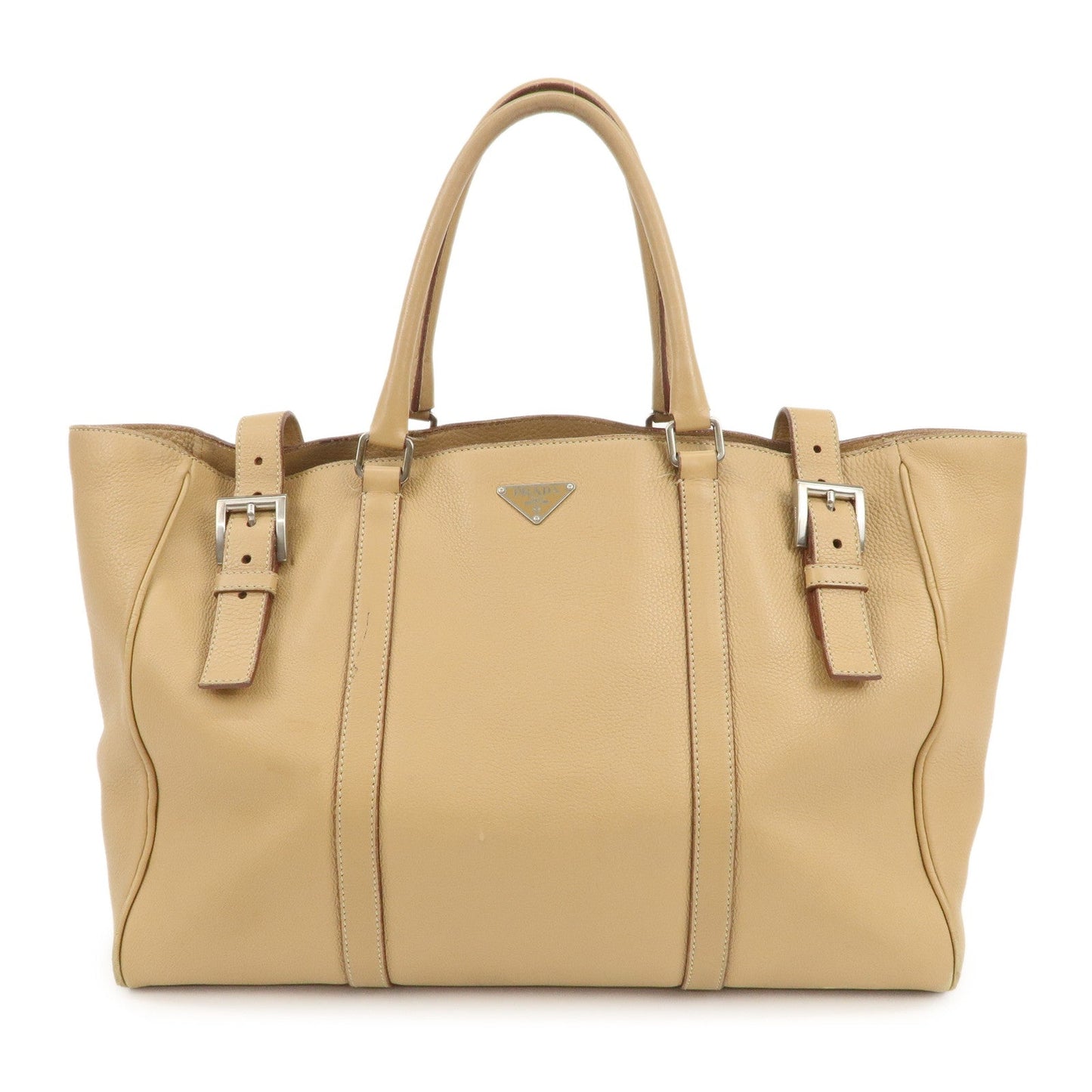 Prada Triangle Logo Leather Shoulder Bag Hand Bag Beige【Pre-order】