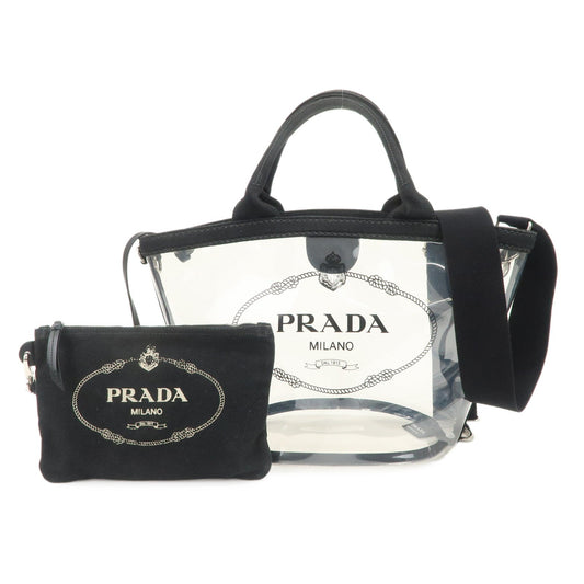 Prada Canvas Vinyl Leather 2Way Hand Bag Clear Black 1BG187【Pre-order】