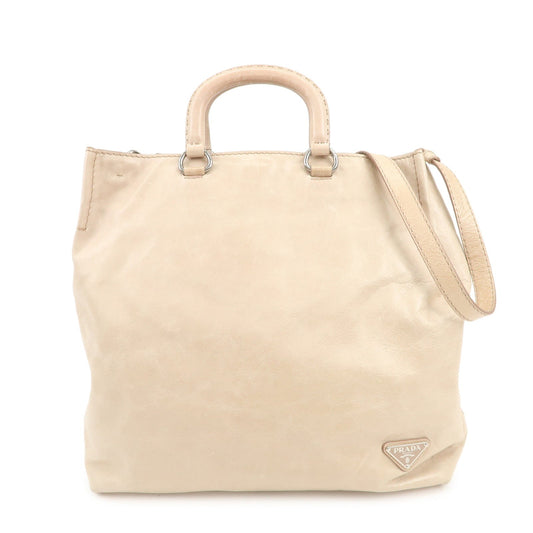 Prada Triangle Logo Leather 2Way Hand Bag Shoulder Bag Beige BR4617【Pre-order】