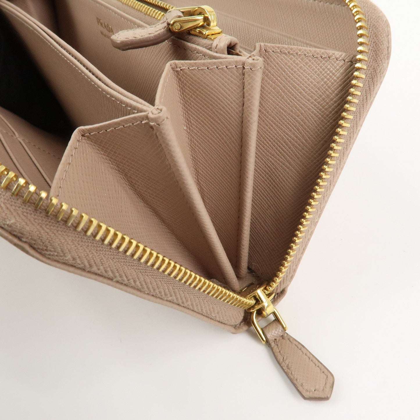 Prada Logo Saffiano Leather Round Zippy Long Wallet Beige 1ML506【Pre-order】