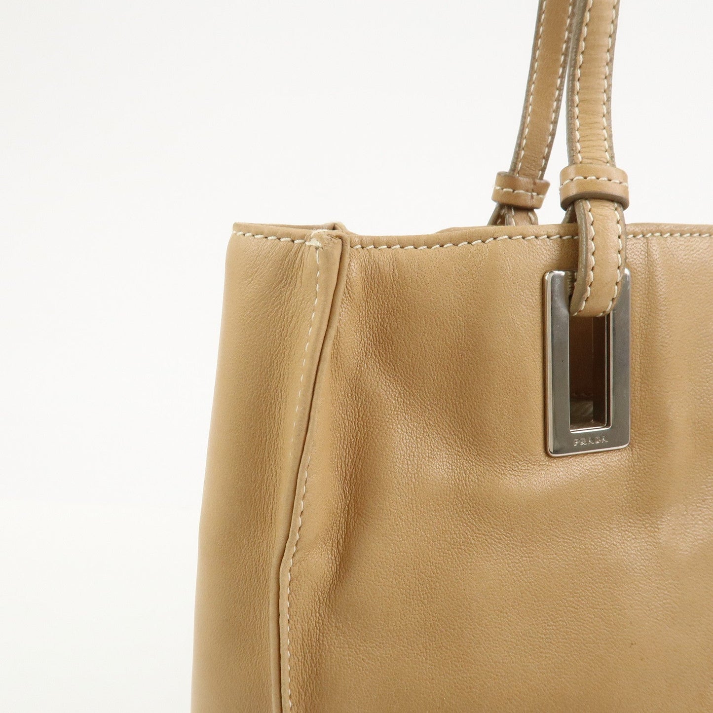 Prada Triangle Logo Lambskin Tote Bag Shoulder Bag Beige BR1566【Pre-order】