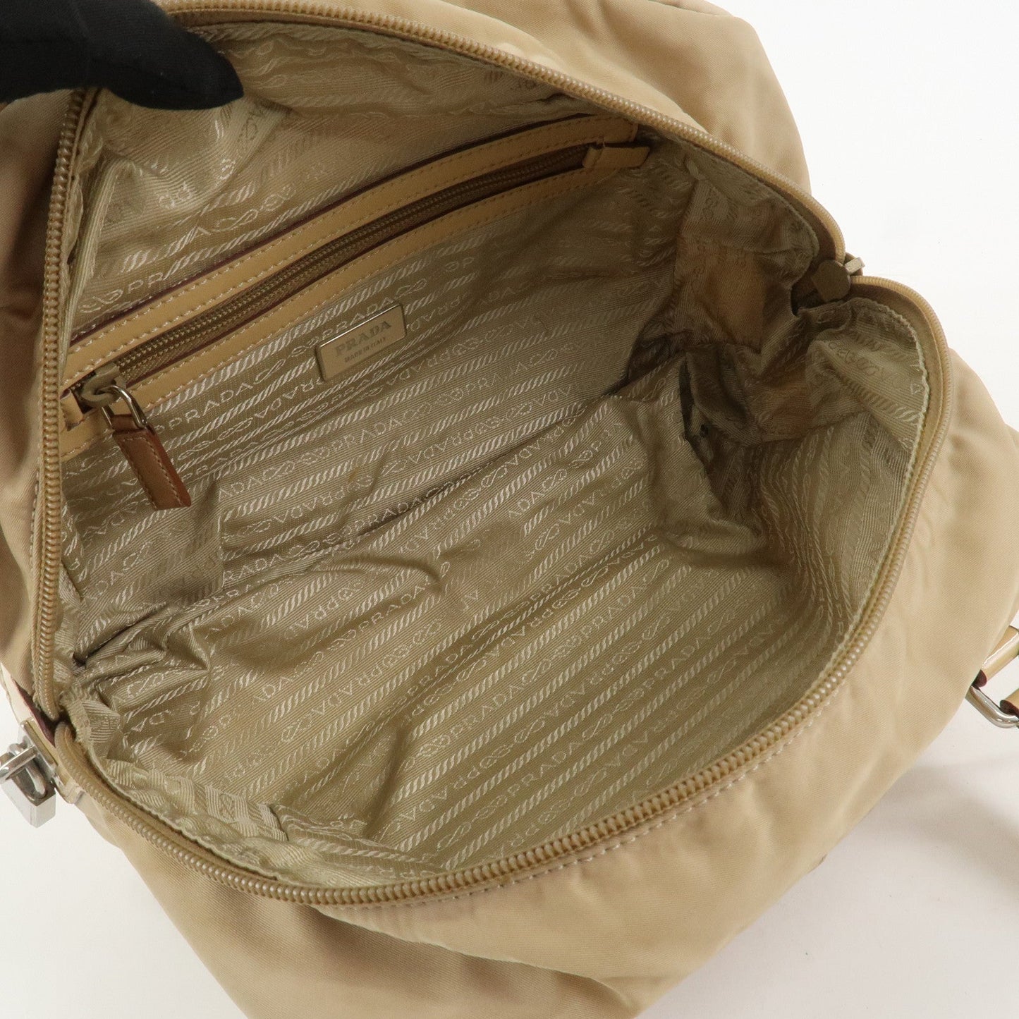 Prada Logo Nylon Patent Leather Mini Boston Bag Beige BR3150【Pre-order】