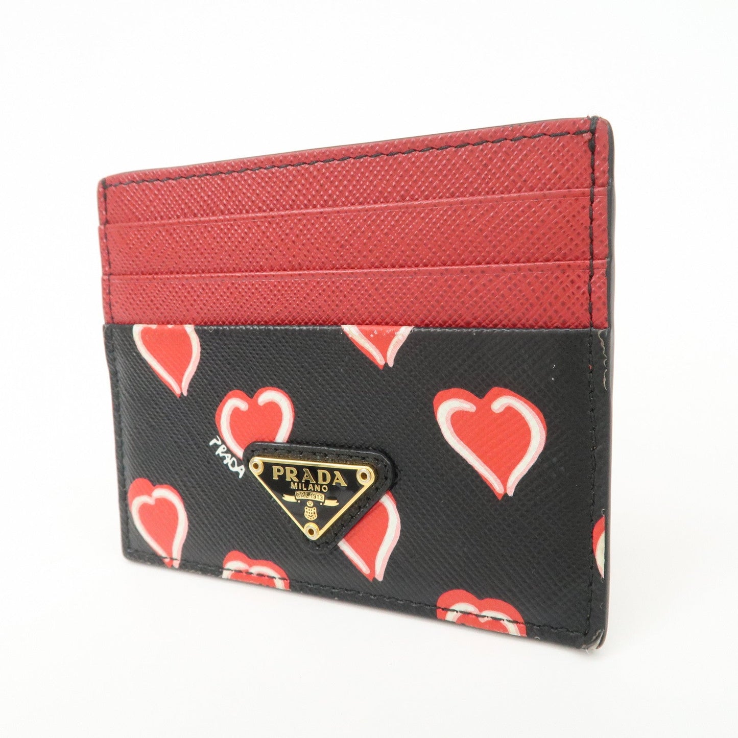 Prada Saffiano Leather Heart Card Case Black Red White 1MC025【Pre-order】