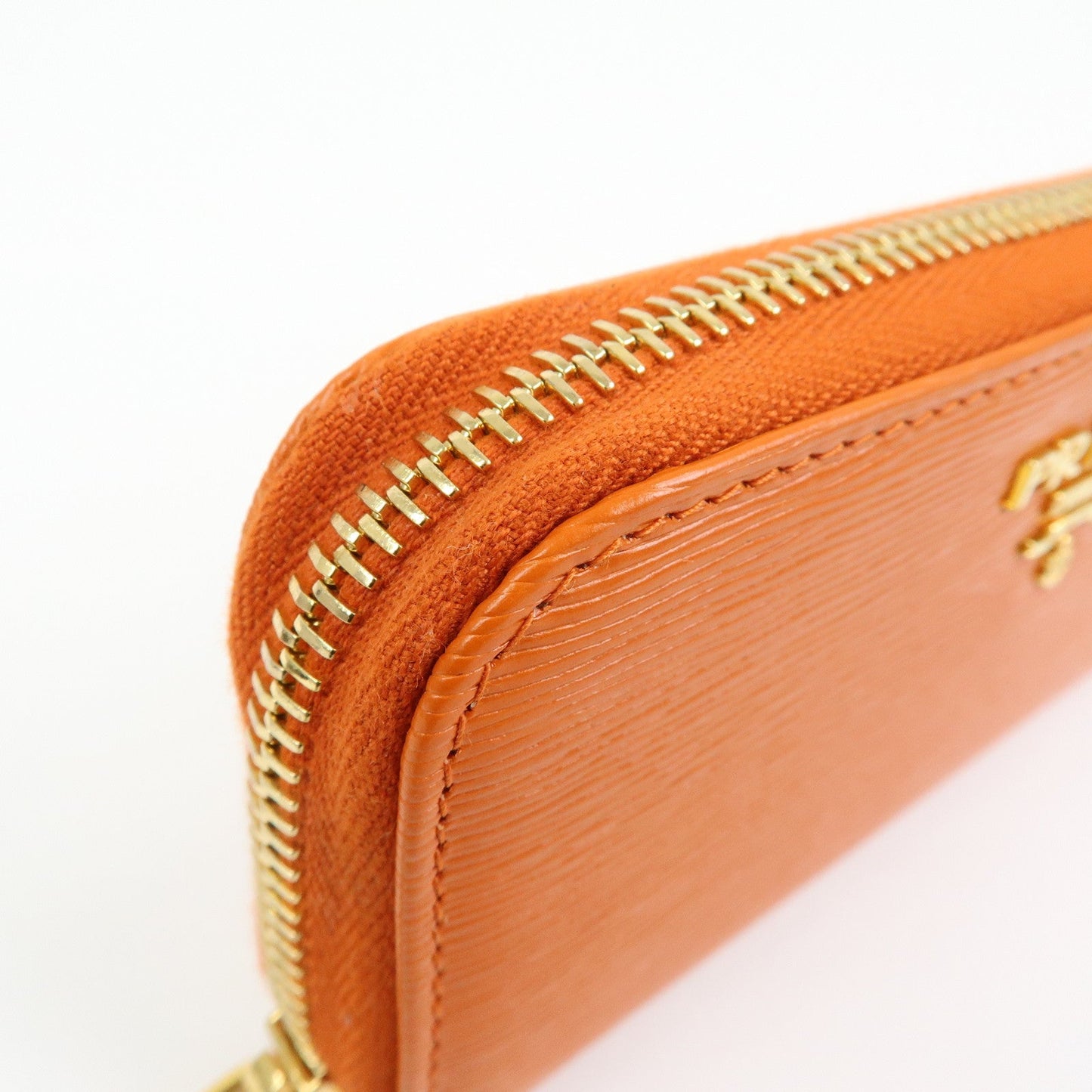 Prada Saffiano Leather Round Zippy 6 Rings Key Case Orange 1PG604【Pre-order】