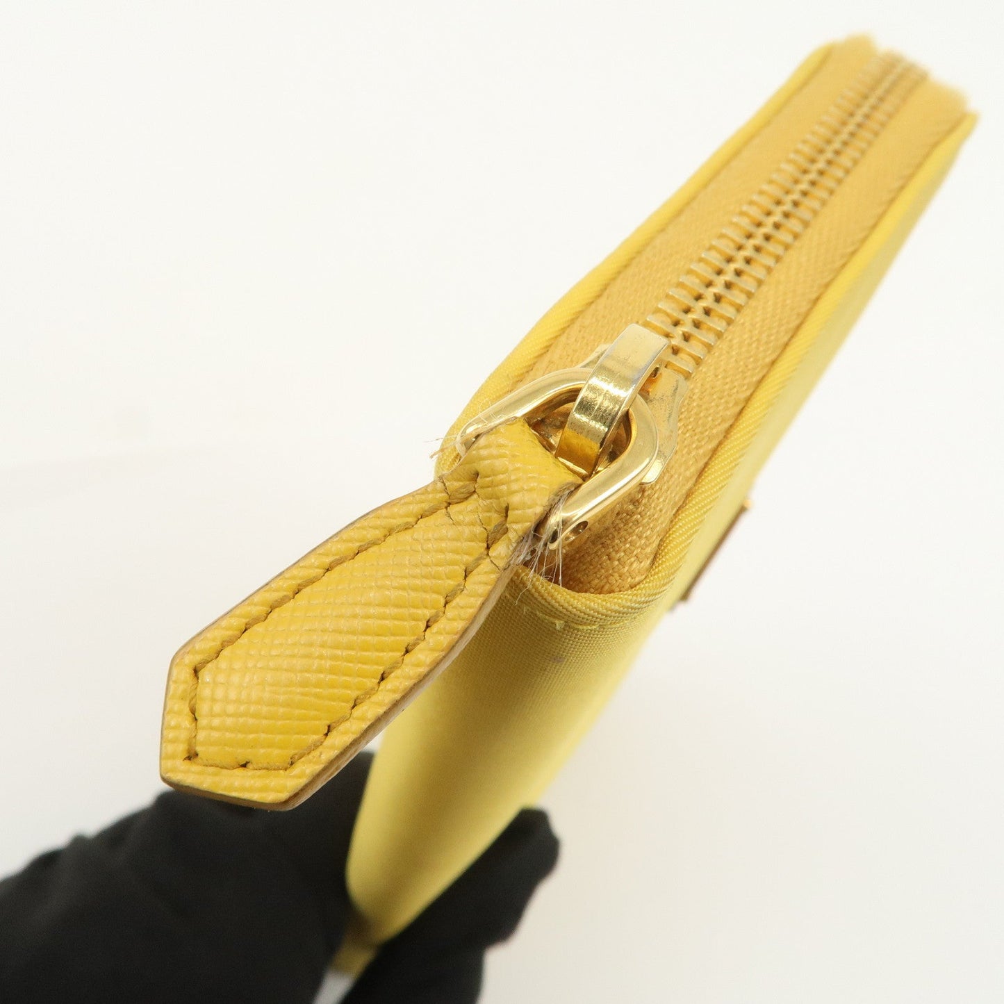 Prada Triangle Logo Nylon Leather Round Zippy Long Wallet Yellow【Pre-order】