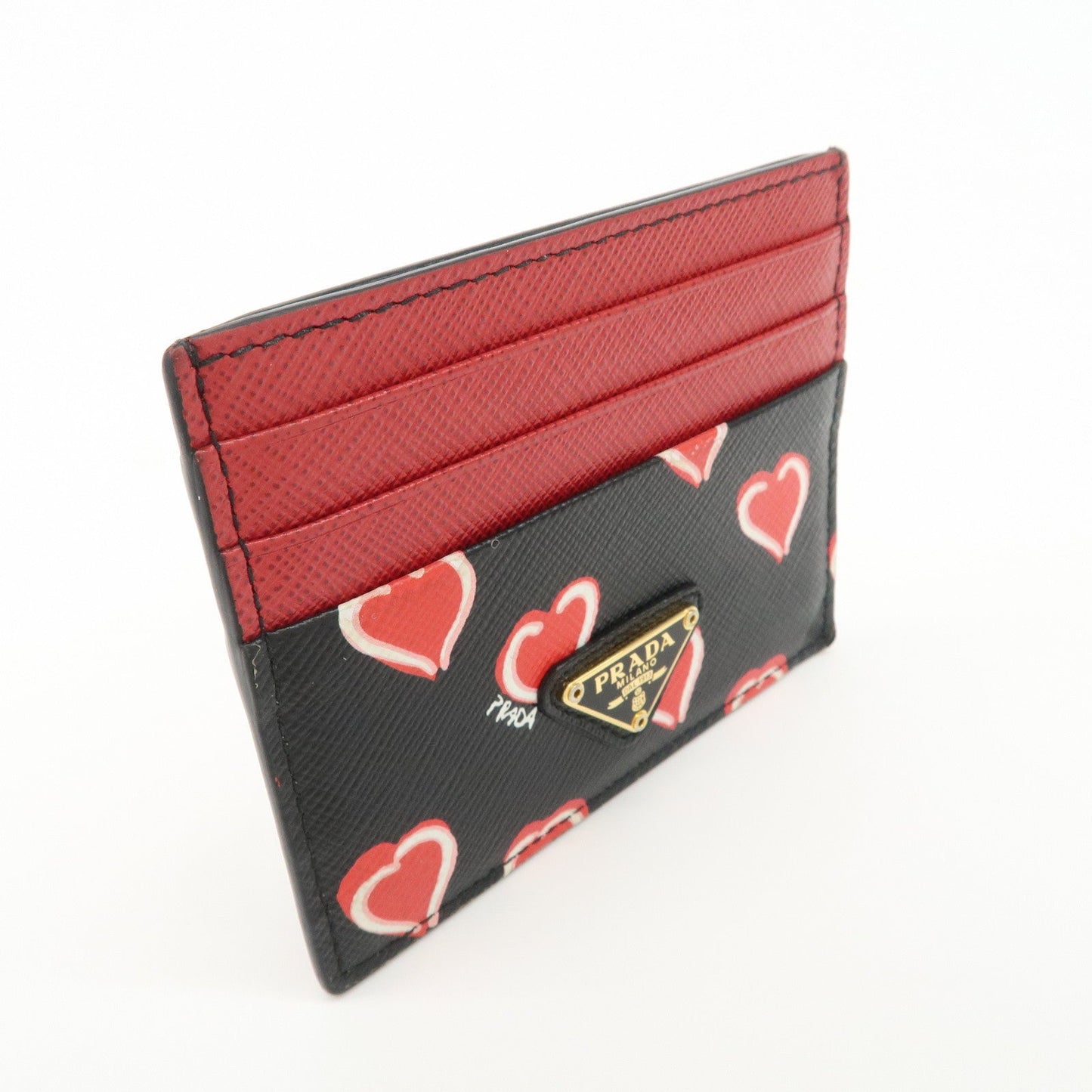 Prada Saffiano Leather Heart Card Case Black Red White 1MC025【Pre-order】