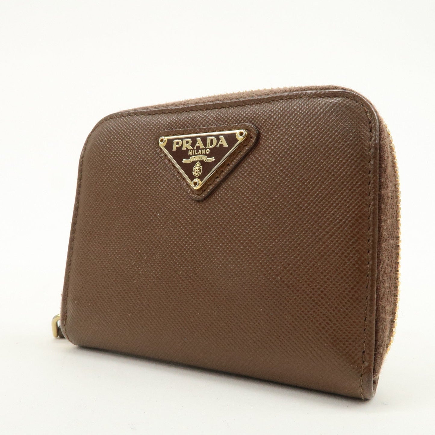 Prada Triangle Logo Saffiano Leather Coin Case Coin Purse Brown【Pre-order】