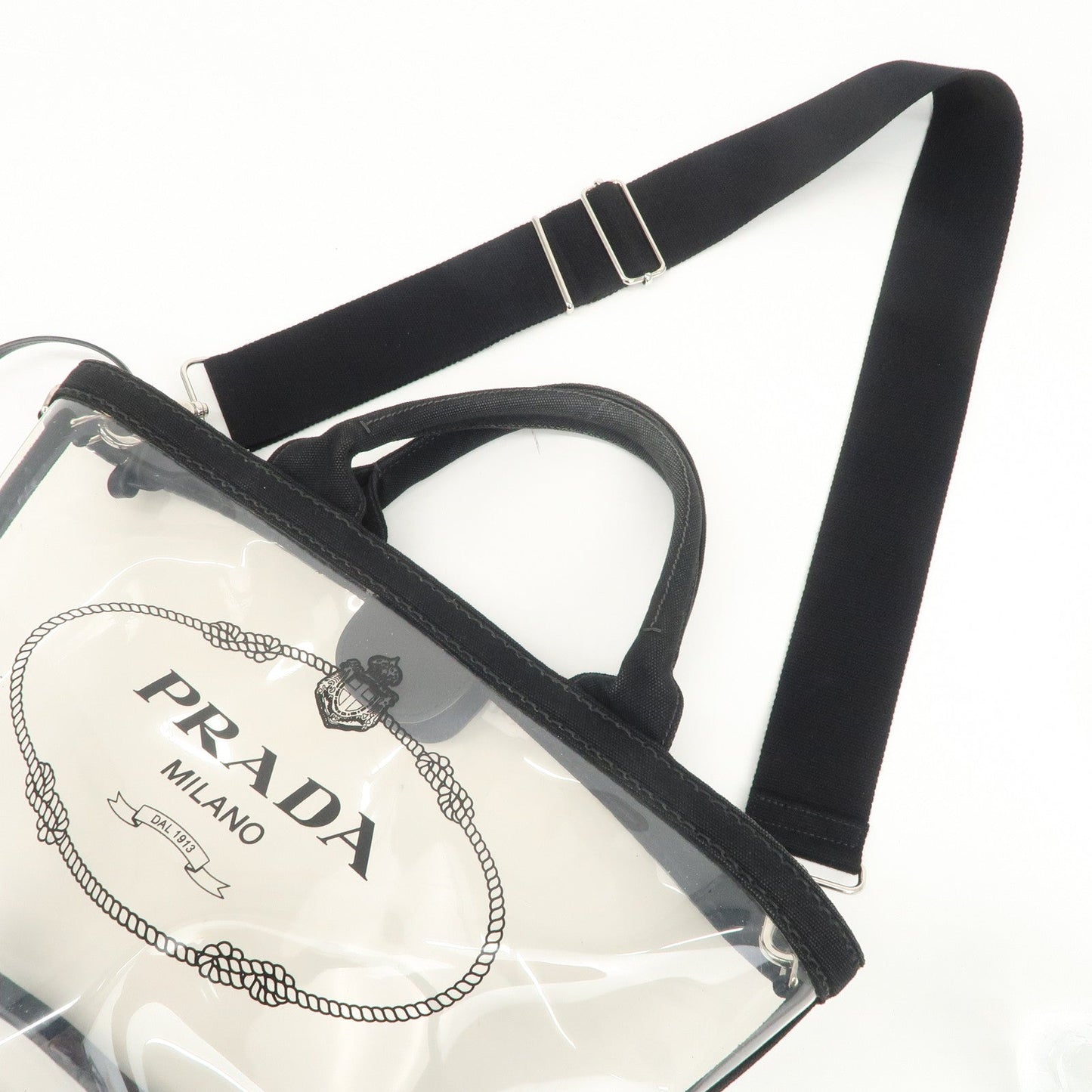Prada Canvas Vinyl Leather 2Way Hand Bag Clear Black 1BG187【Pre-order】