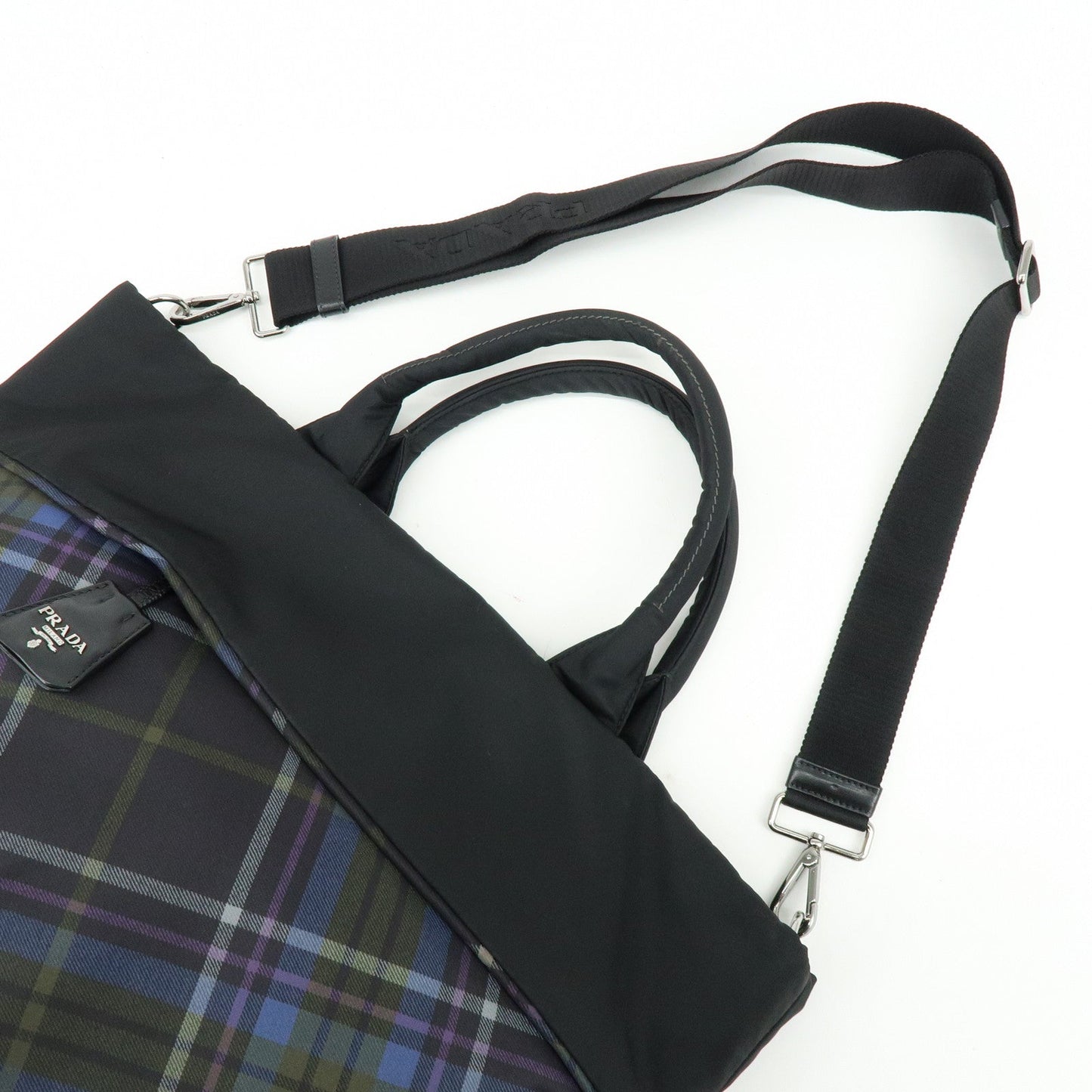 Prada Triangle Logo Plaid Nylon Leather 2Way Bag Hand Shoulder Bag【Pre-order】