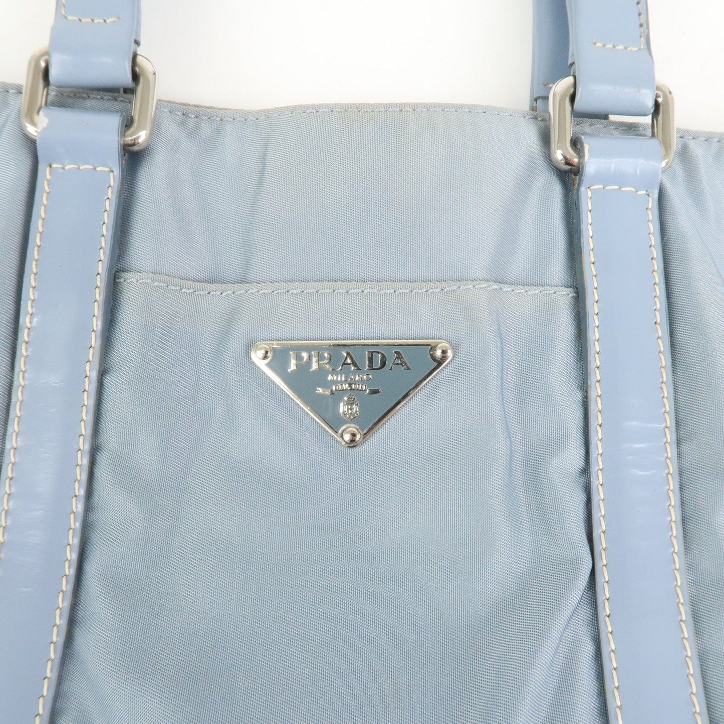 Prada Triangle Logo Nylon Leather Hand Bag Light Blue【Pre-order】