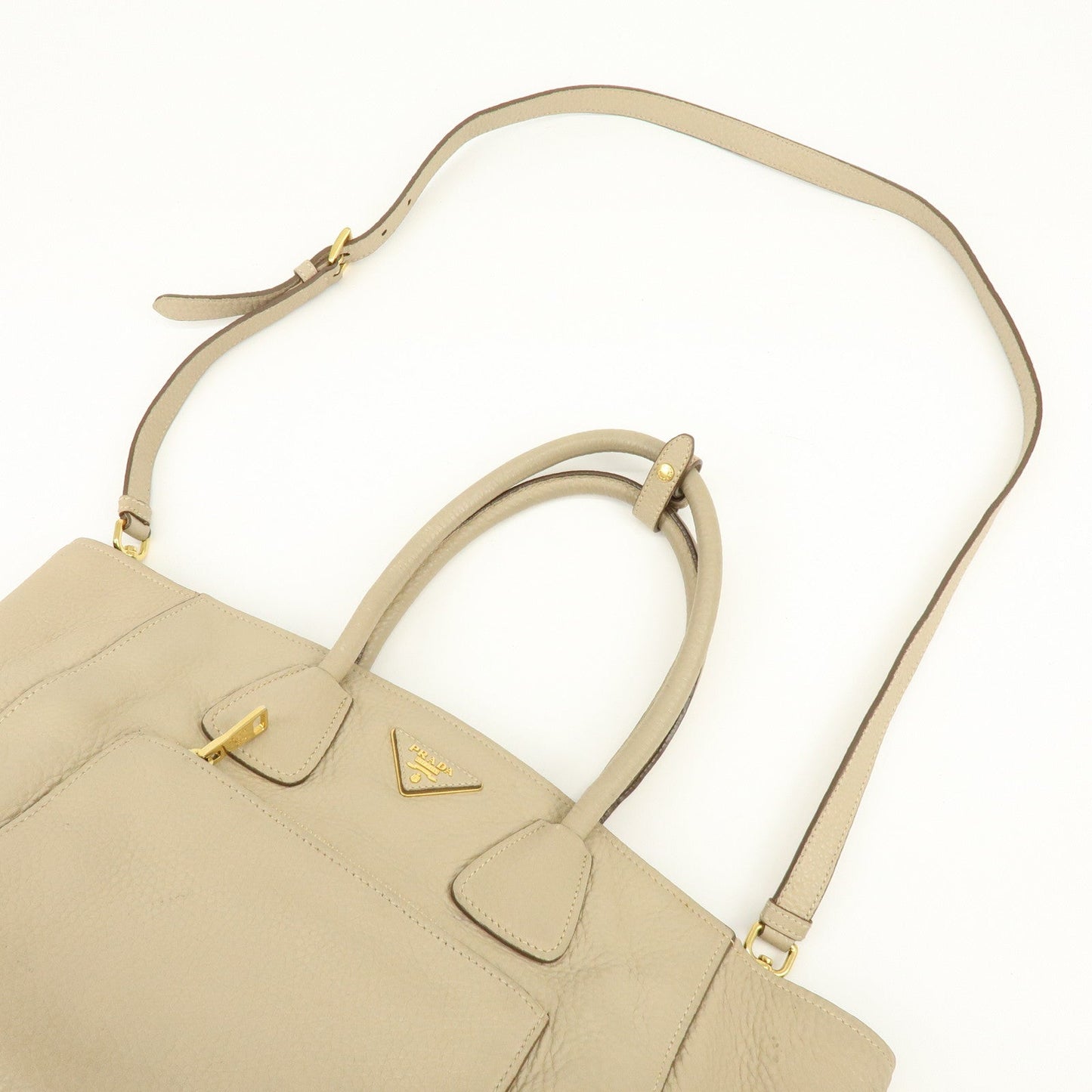 Prada Triangle Logo Leather 2Way Hand Shoulder Bag Beige BN2795【Pre-order】