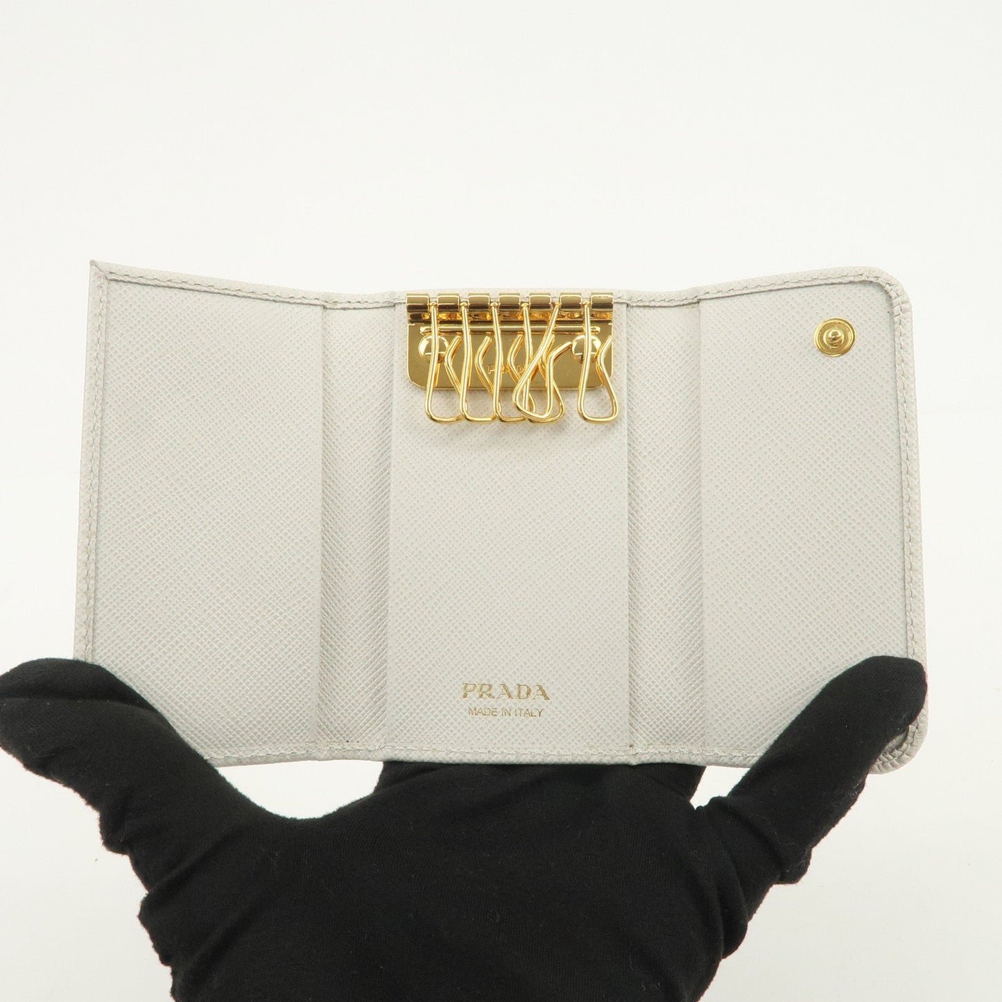 Prada Ribbon Saffiano Leather Key Case Key Holder White【Pre-order】