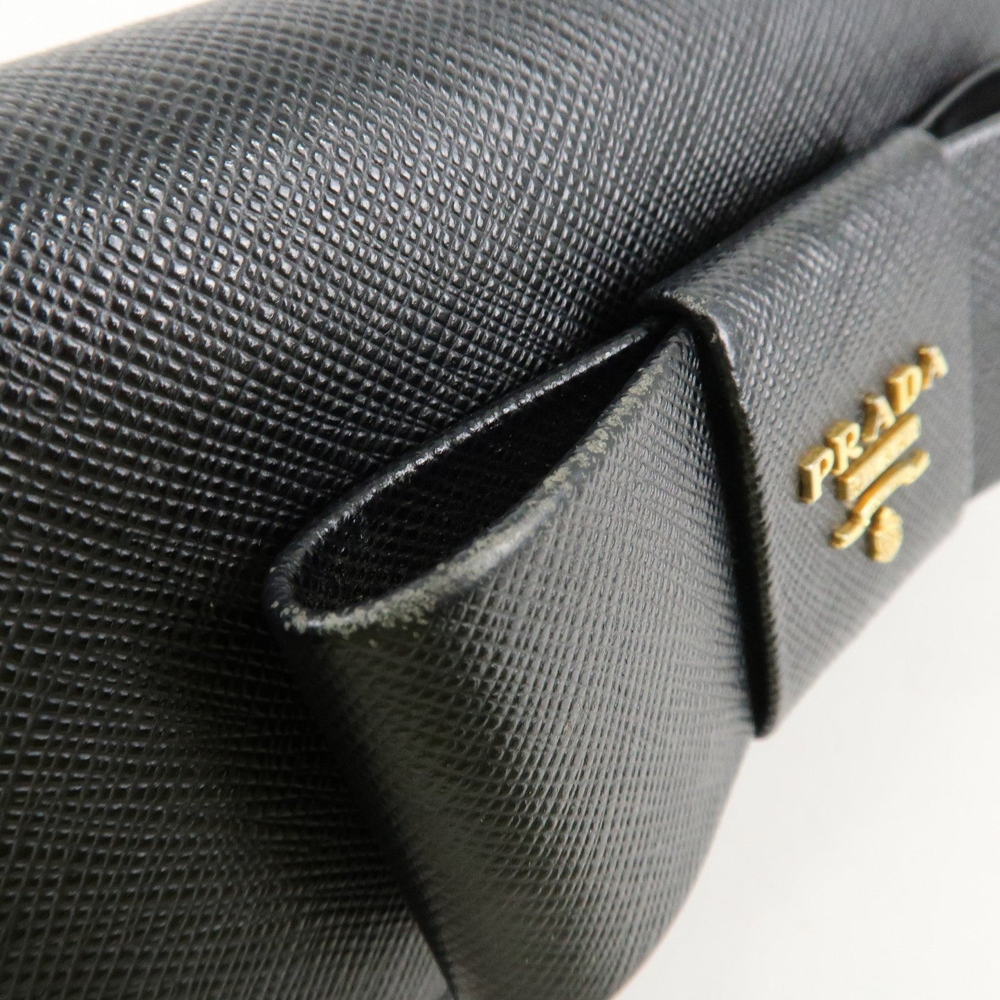 Prada Saffiano Leather Flap Bi-Fold Long Wallet Black Gold 1MH132 Used【Pre-order】