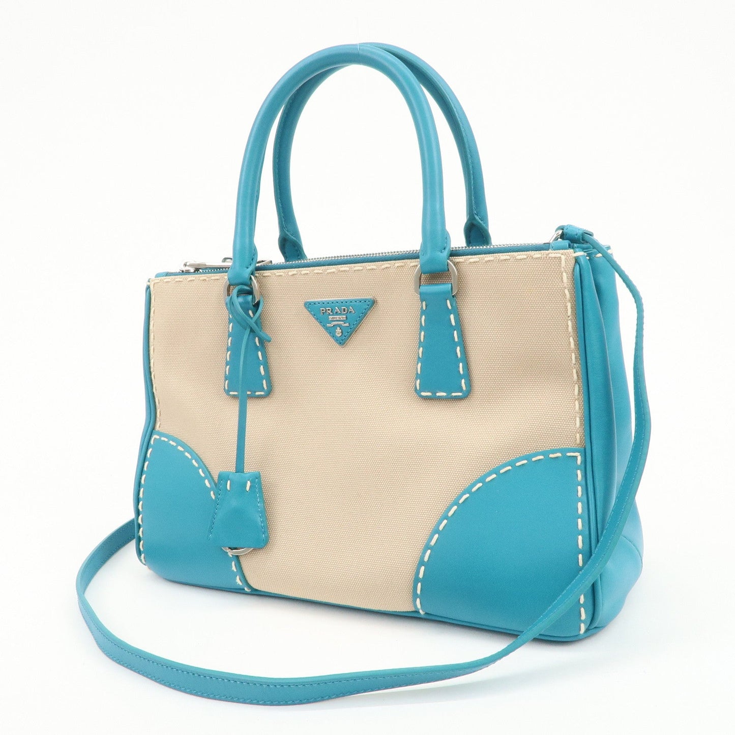 Prada Triangle Logo Canvas 2Way Bag Hand Bag Tote Bag Blue B1801K【Pre-order】