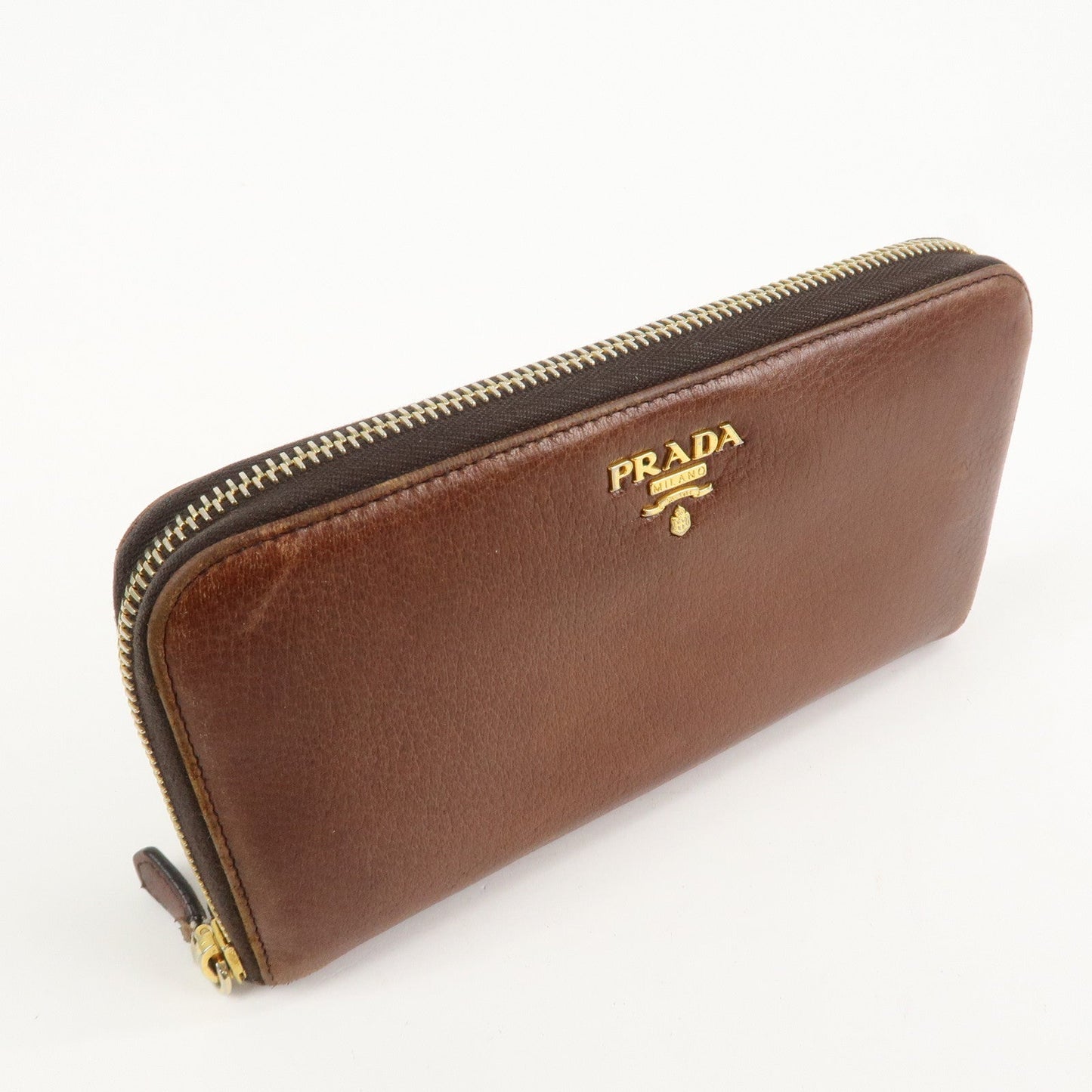 Prada Saffiano Leather Round Zippy Long Wallet Brown 1M0506 Used【Pre-order】