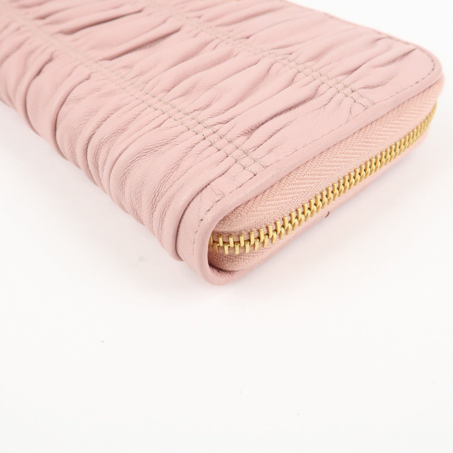 Prada Leather Gather Round Zippy Wallet Gold Hardware Pink 1M0506 Used【Pre-order】
