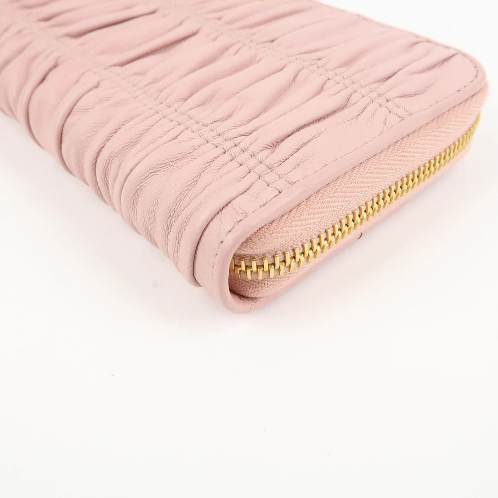Prada Leather Gather Round Zippy Wallet Gold Hardware Pink【Pre-order】