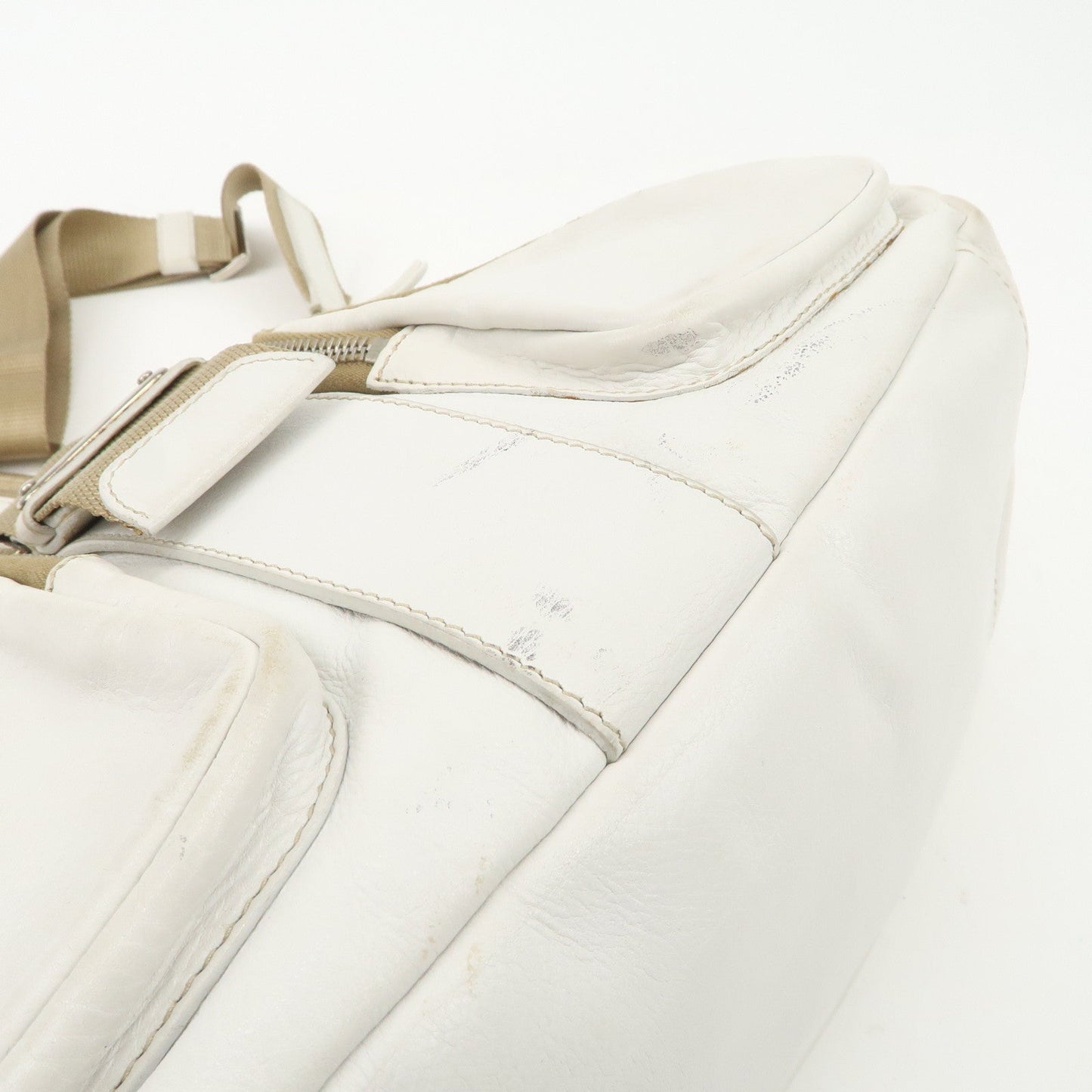 Prada Triangle Logo Leather Nylon Shoulder Bag White Beige【Pre-order】