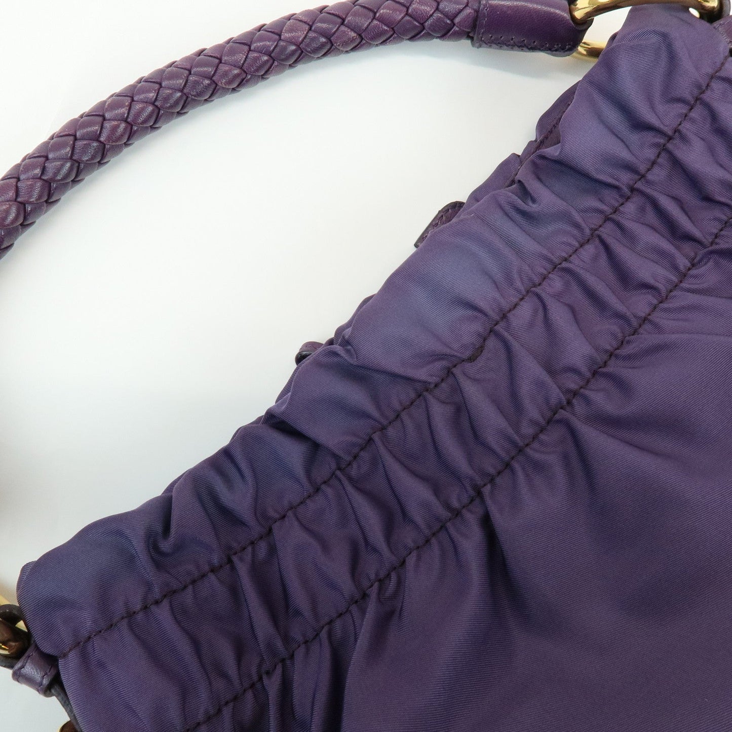 Prada Ribbon Nylon Leather Shoulder Bag Hand Bag Purple BR4237【Pre-order】