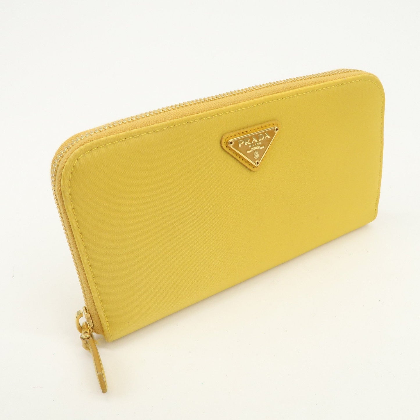 Prada Triangle Logo Nylon Leather Round Zippy Long Wallet Yellow【Pre-order】