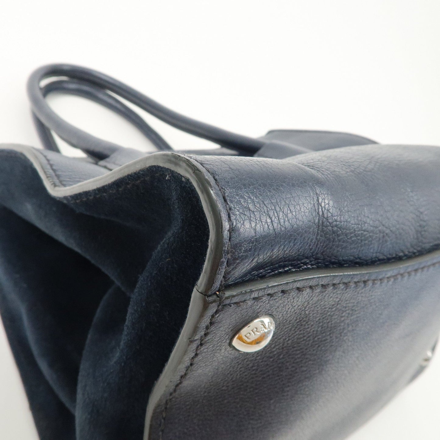 Prada Triangle Logo Leather 2Way Bag Tote Bag Hand Bag Navy B2625M【Pre-order】