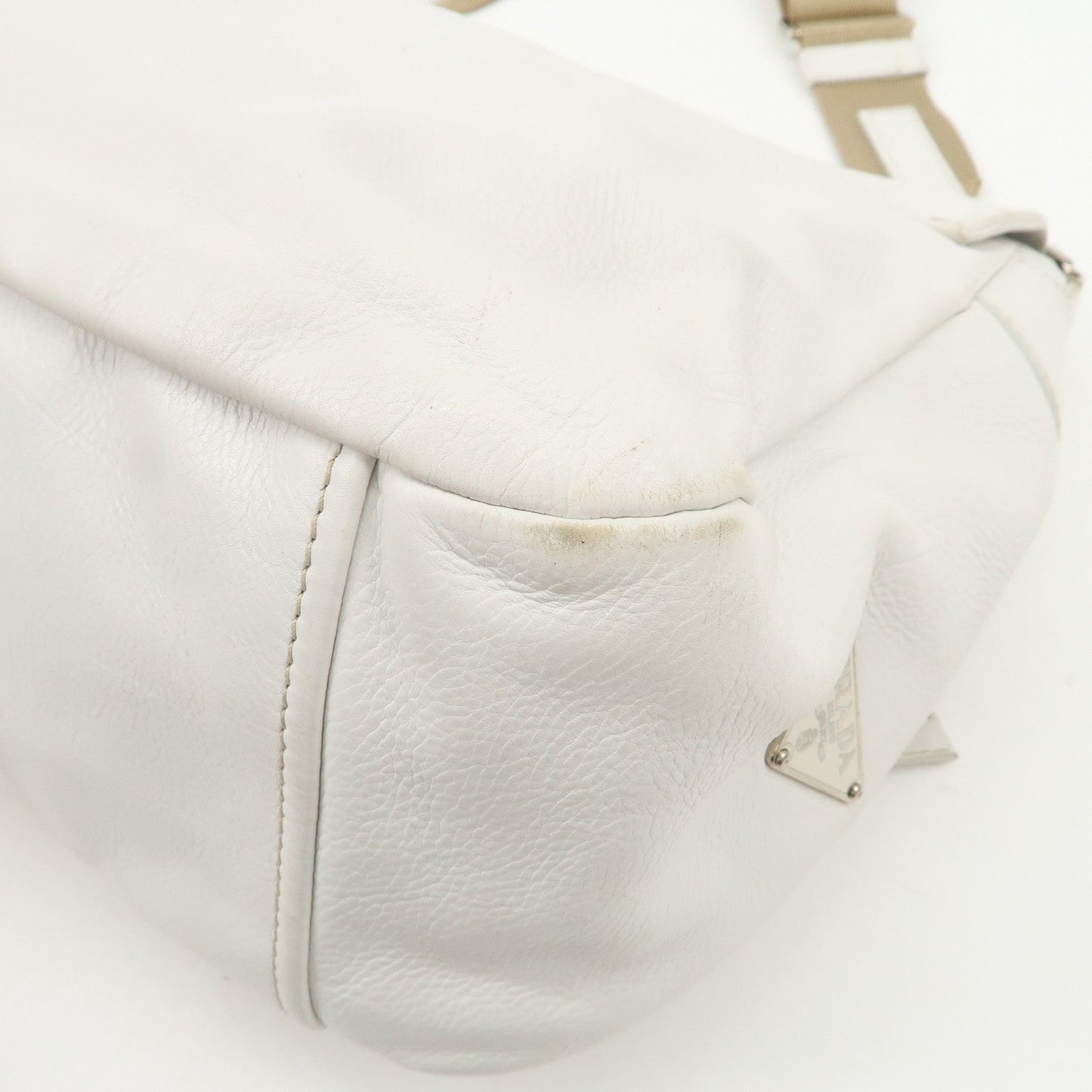 Prada Triangle Logo Leather Nylon Shoulder Bag White Beige【Pre-order】