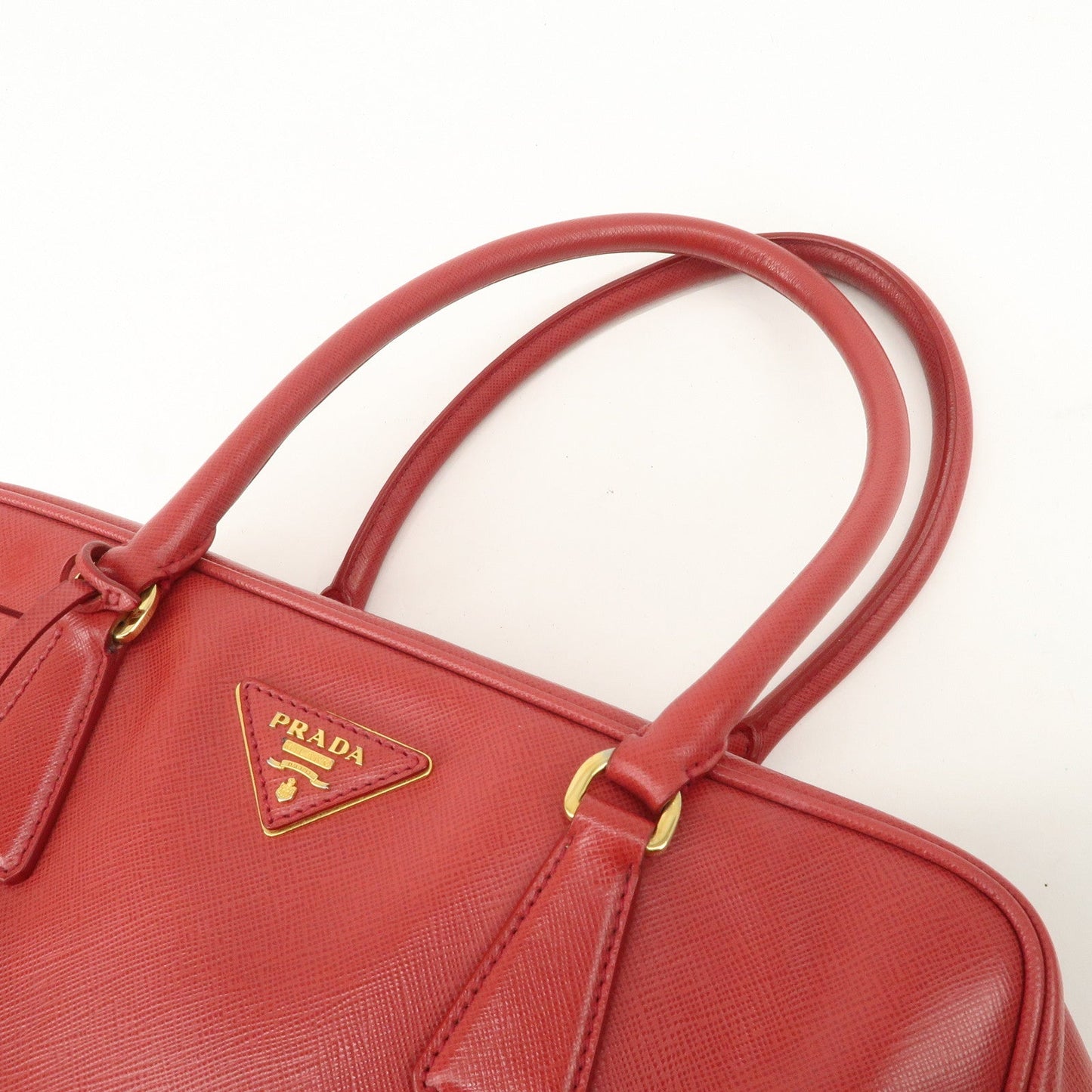 Prada Triangle Logo Saffiano Leather Boston Bag Hand Bag Red BL0095 Used【Pre-order】
