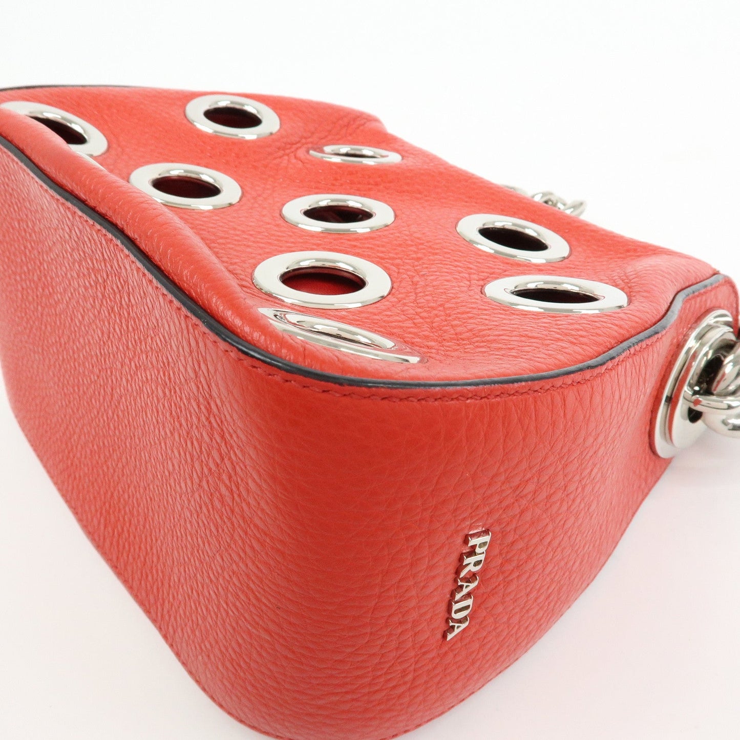 Prada Grommet Leather Chain Shoulder Bag Hand Bag Red【Pre-order】