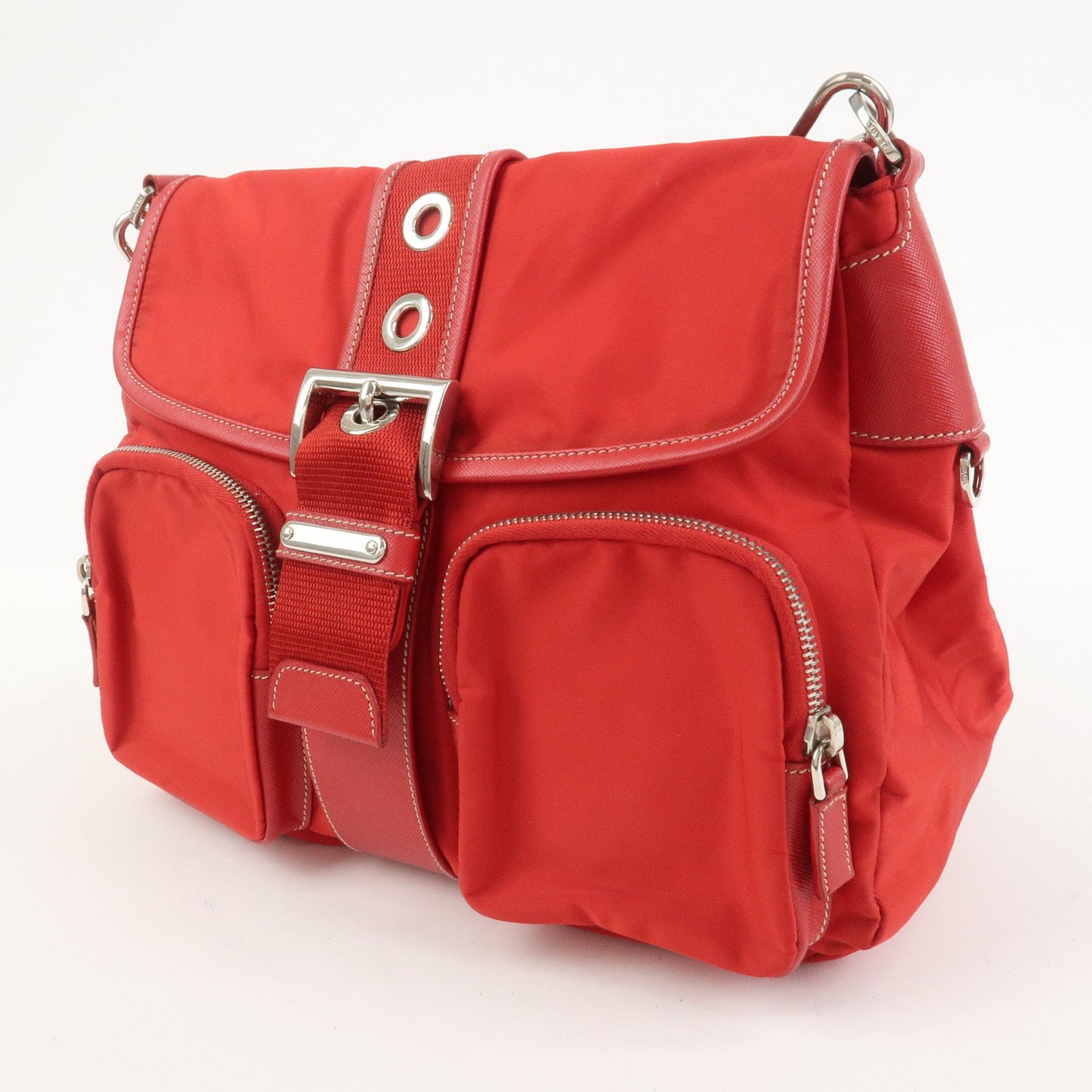 Prada Triangle Logo Nylon Saffiano Leather Shoulder Bag Red BT0436【Pre-order】