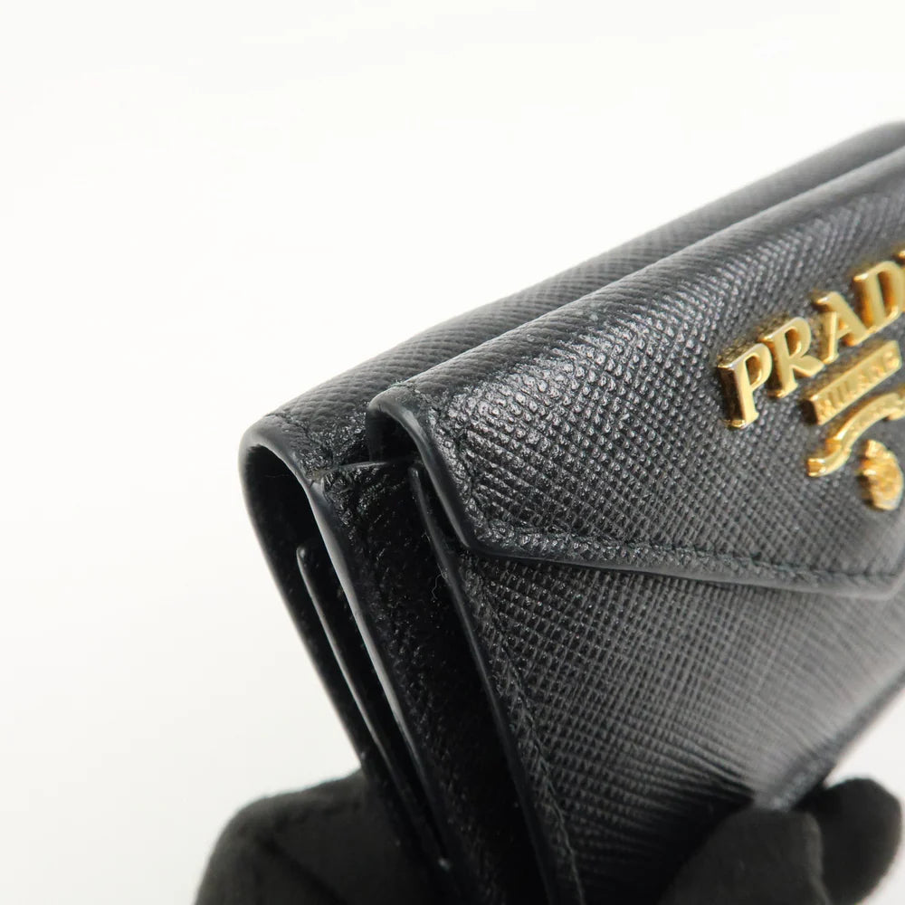 Prada Logo Saffiano Metal Tri-fold Small Wallet Black【Pre-order】