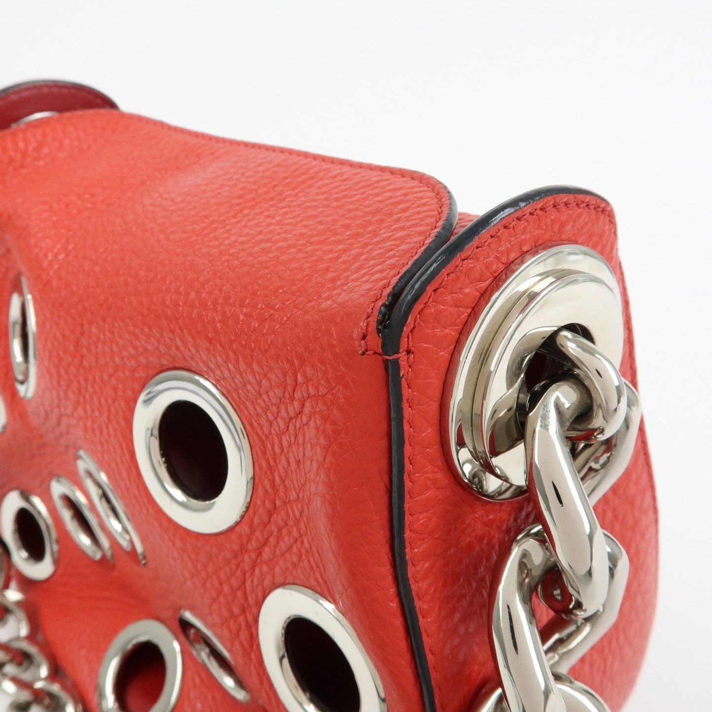 Prada Grommet Leather Chain Shoulder Bag Hand Bag Red【Pre-order】