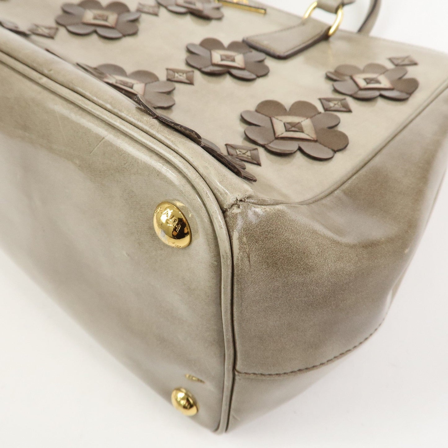 Prada Patent Leather Flower Galleria 2Way Tote Bag Greige BB2274F【Pre-order】