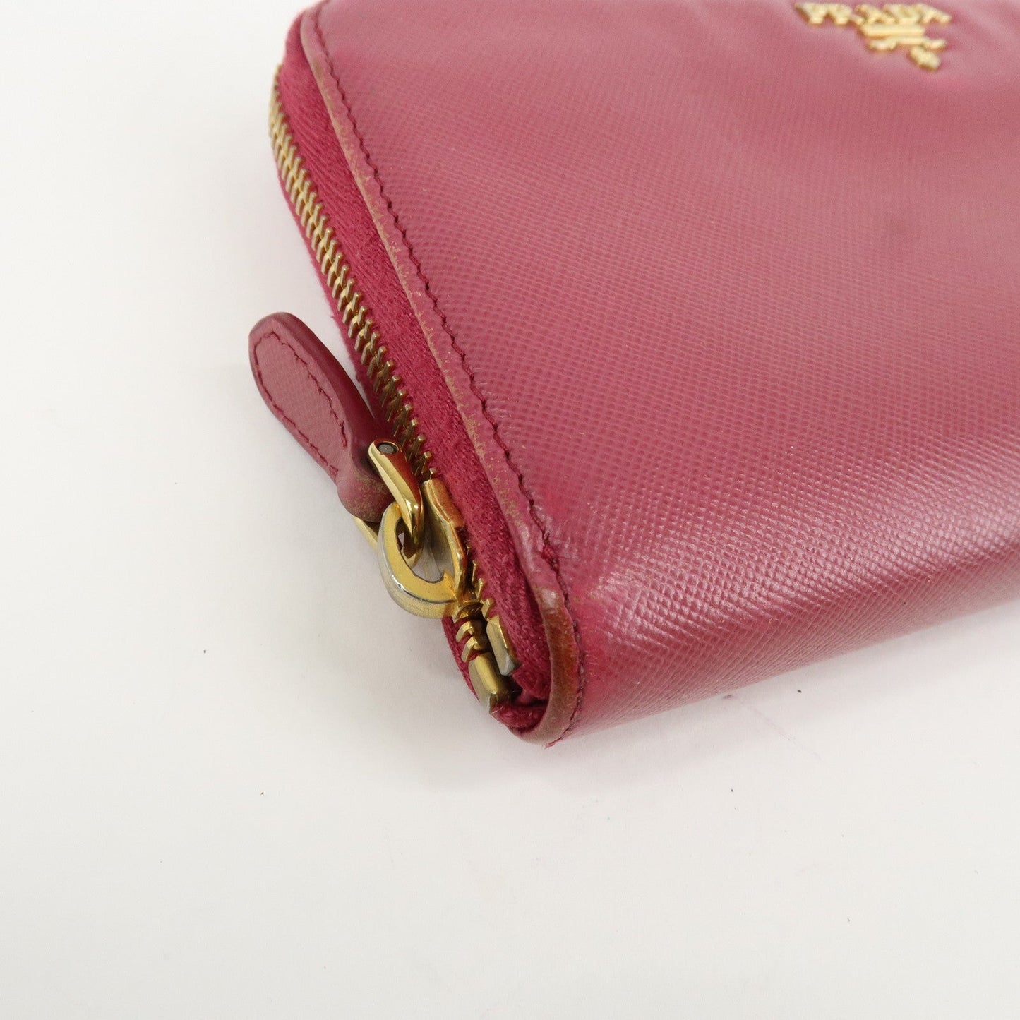 Prada Logo Saffiano Leather Round Zippy Long Wallet Pink 1M0506 Used【Pre-order】
