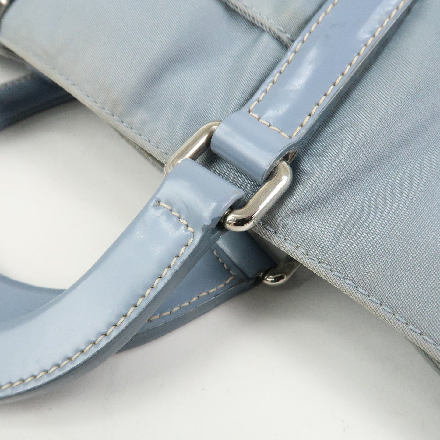 Prada Triangle Logo Nylon Leather Hand Bag Light Blue【Pre-order】