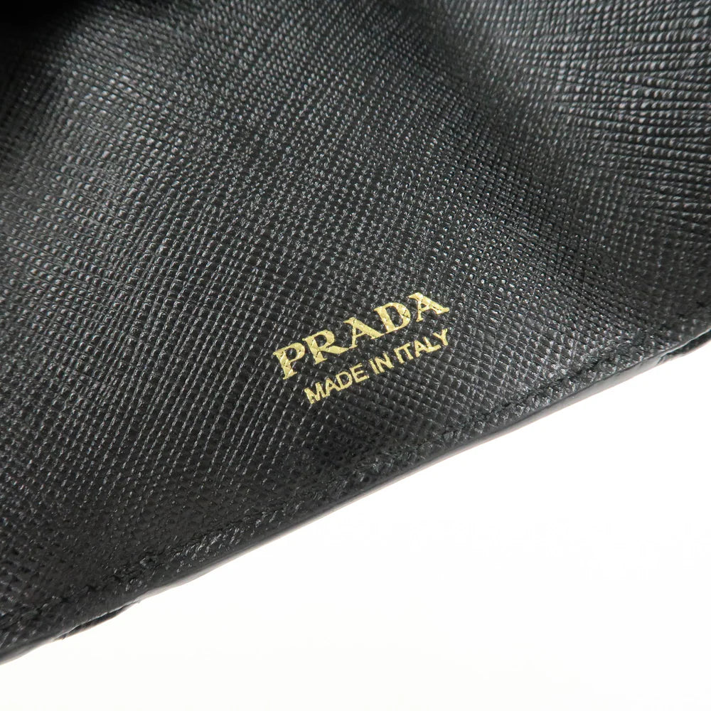 Prada Logo Saffiano Metal Tri-fold Small Wallet Black【Pre-order】
