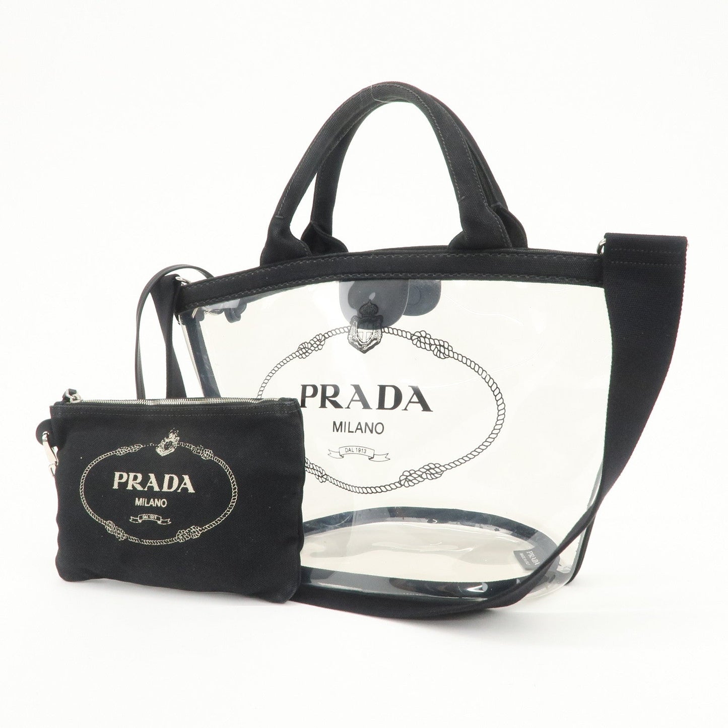 Prada Canvas Vinyl Leather 2Way Hand Bag Clear Black 1BG187【Pre-order】