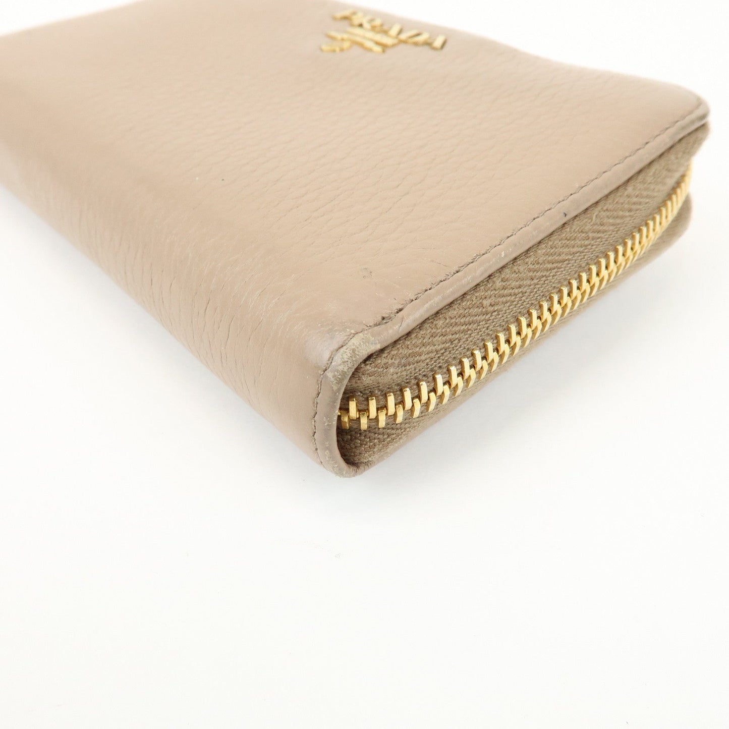 Prada Calf Leather Compact Round Zippy Wallet Beige Gold【Pre-order】