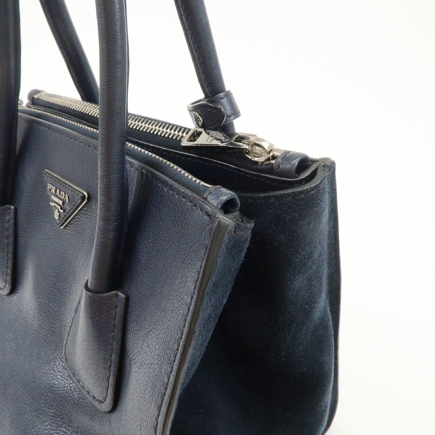 Prada Triangle Logo Leather 2Way Bag Tote Bag Hand Bag Navy B2625M【Pre-order】