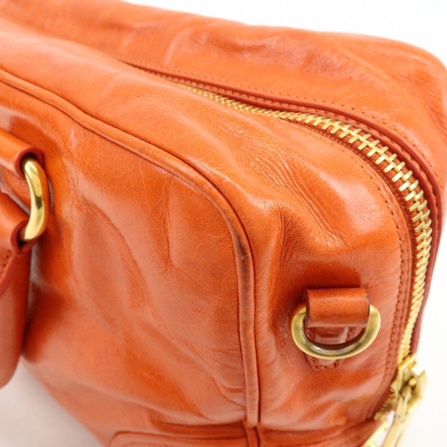 Prada Logo Leather Boston Bag Hand Bag Shoulder Bag Orange BL0821【Pre-order】